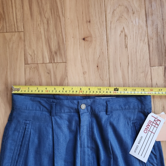 Milano Steel Blue Linen Front Zip, Pockets, Pants Size 16 - Picture 11 of 12